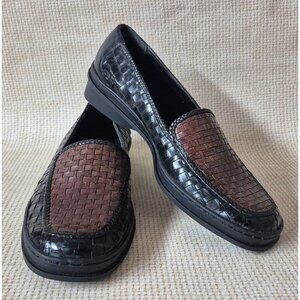 Trotters Women’s Black & Brown Hope Basket Weave Leather Loafers Shoes Size 7.5M